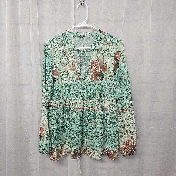 Misslook Blouse Boho Festival Green Floral Cottage Retro Hippie M - Picture 8 of 12